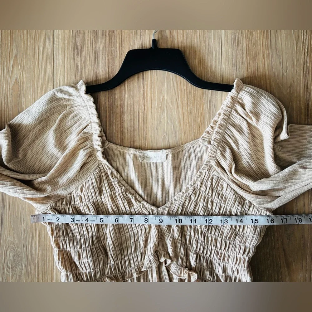 Altar'd State Top Smocked Beige Long Sleeve Blouse Women L Boho Cottagecore USA